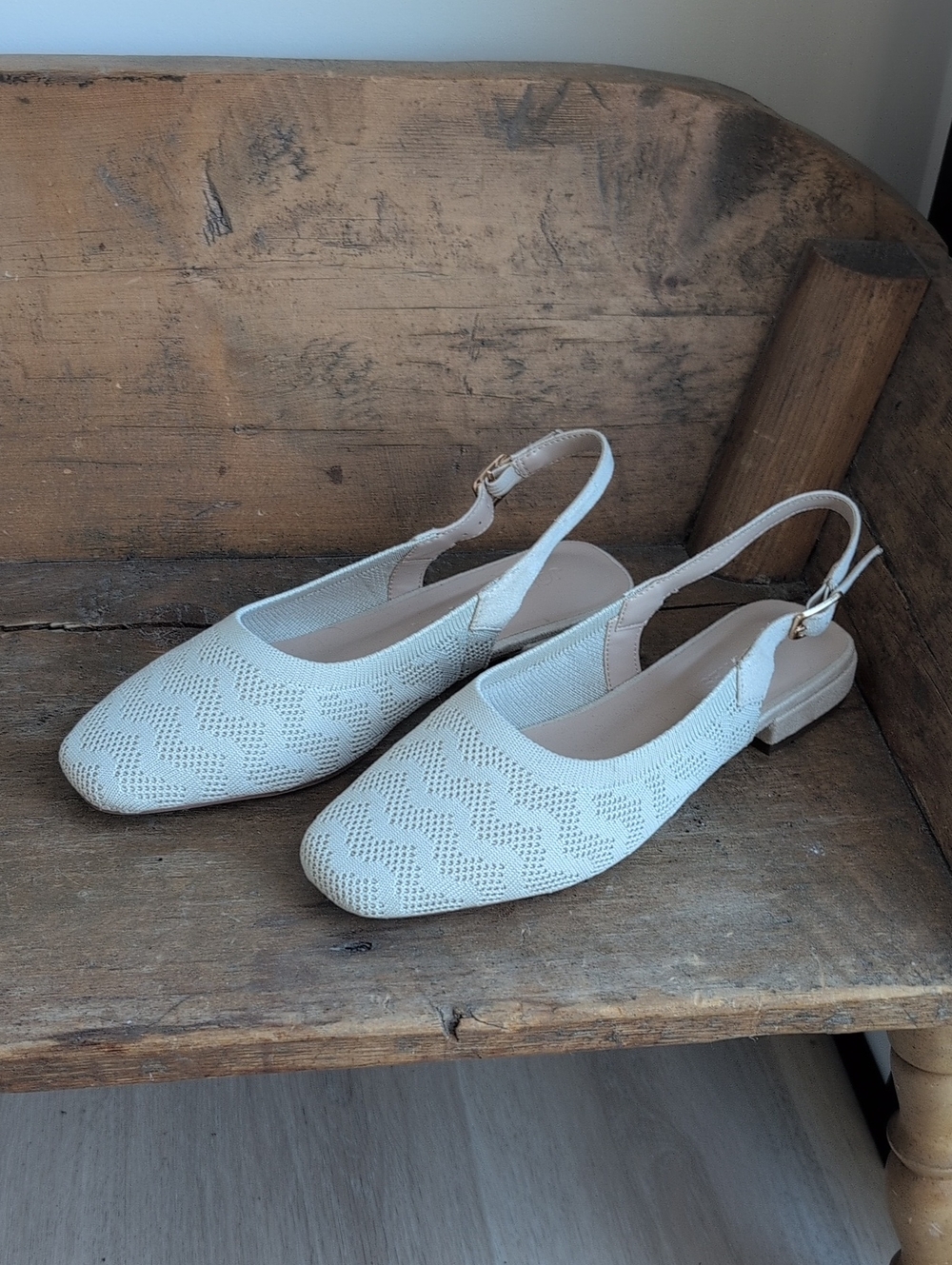 Joe Fresh White Knit Slingback Mules with Low Block Heel